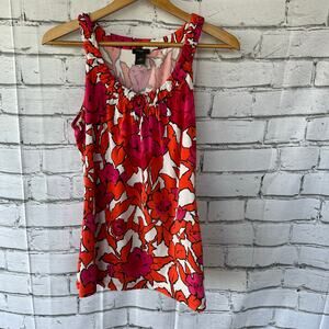 Preowned Ann Taylor Medium Floral Tank Pink Orange Tropical